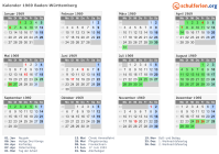 Kalender 1969 mit Ferien und Feiertagen Baden-Württemberg