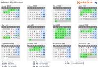 Kalender 1969 mit Ferien und Feiertagen Bremen