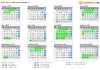 Kalender 1969 mit Ferien und Feiertagen Niedersachsen