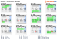 Kalender 1969 mit Ferien und Feiertagen Nordrhein-Westfalen