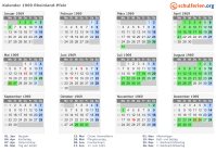 Kalender 1969 mit Ferien und Feiertagen Rheinland-Pfalz