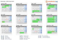 Kalender 1969 mit Ferien und Feiertagen Saarland