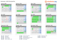 Kalender 1969 mit Ferien und Feiertagen Montpellier