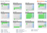 Kalender 1969 mit Ferien und Feiertagen Paris