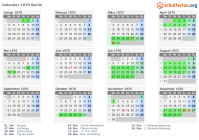 Kalender 1970 mit Ferien und Feiertagen Berlin