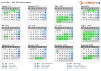 Kalender 1970 mit Ferien und Feiertagen Rheinland-Pfalz