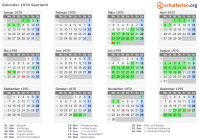 Kalender 1970 mit Ferien und Feiertagen Saarland