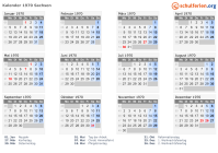 Kalender 1970 mit Ferien und Feiertagen Sachsen