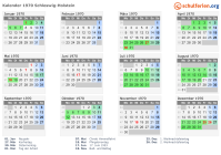 Kalender 1970 mit Ferien und Feiertagen Schleswig-Holstein