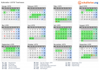 Kalender 1970 mit Ferien und Feiertagen Toulouse