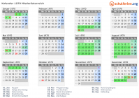 Kalender 1970 mit Ferien und Feiertagen Niederösterreich
