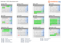 Kalender 1970 mit Ferien und Feiertagen Oberösterreich