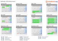 Kalender 1970 mit Ferien und Feiertagen Steiermark