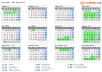 Kalender 1971 mit Ferien und Feiertagen Saarland