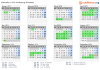 Kalender 1971 mit Ferien und Feiertagen Schleswig-Holstein