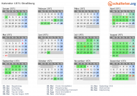 Kalender 1971 mit Ferien und Feiertagen Straßburg