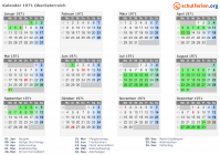 Kalender 1971 mit Ferien und Feiertagen Oberösterreich