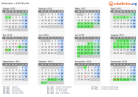 Kalender 1972 mit Ferien und Feiertagen Berlin