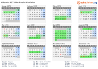 Kalender 1972 mit Ferien und Feiertagen Nordrhein-Westfalen