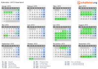 Kalender 1972 mit Ferien und Feiertagen Saarland