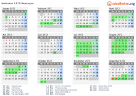 Kalender 1972 mit Ferien und Feiertagen Besançon