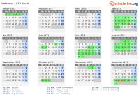 Kalender 1973 mit Ferien und Feiertagen Berlin