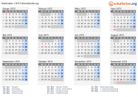 Kalender 1973 mit Ferien und Feiertagen Brandenburg