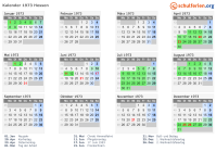 Kalender 1973 mit Ferien und Feiertagen Hessen