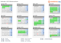 Kalender 1973 mit Ferien und Feiertagen Niedersachsen