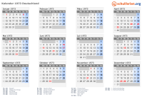 Kalender 1973 mit Ferien und Feiertagen Deutschland
