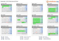 Kalender 1973 mit Ferien und Feiertagen Rheinland-Pfalz