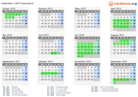 Kalender 1973 mit Ferien und Feiertagen Saarland