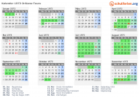 Kalender 1973 mit Ferien und Feiertagen Orléans-Tours