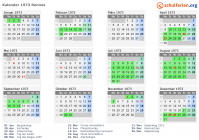 Kalender 1973 mit Ferien und Feiertagen Rennes