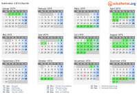 Kalender 1974 mit Ferien und Feiertagen Berlin