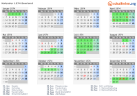Kalender 1974 mit Ferien und Feiertagen Saarland