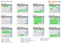 Kalender 1974 mit Ferien und Feiertagen Dijon
