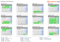 Kalender 1975 mit Ferien und Feiertagen Bayern