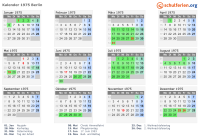 Kalender 1975 mit Ferien und Feiertagen Berlin