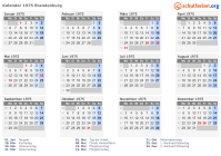 Kalender 1975 mit Ferien und Feiertagen Brandenburg