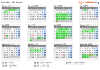 Kalender 1975 mit Ferien und Feiertagen Bremen