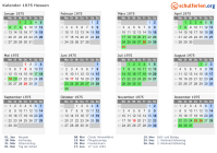 Kalender 1975 mit Ferien und Feiertagen Hessen