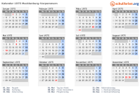 Kalender 1975 mit Ferien und Feiertagen Mecklenburg-Vorpommern