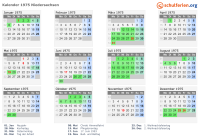 Kalender 1975 mit Ferien und Feiertagen Niedersachsen