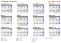 Kalender 1975 mit Ferien und Feiertagen Deutschland