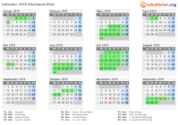 Kalender 1975 mit Ferien und Feiertagen Rheinland-Pfalz