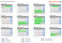 Kalender 1975 mit Ferien und Feiertagen Saarland