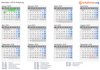 Kalender 1975 mit Ferien und Feiertagen Salzburg