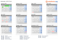 Kalender 1975 mit Ferien und Feiertagen Tirol