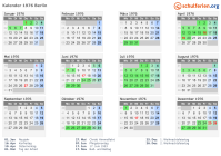 Kalender 1976 mit Ferien und Feiertagen Berlin